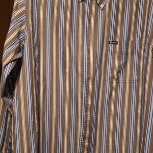 Chaps Men's Striped Button Down Shirt - Green and Blue XL/Tall